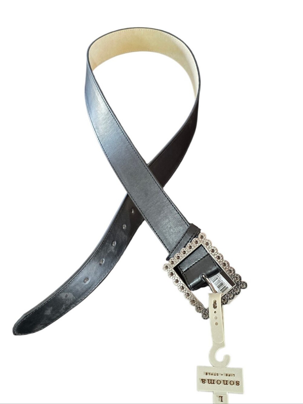 Sonoma Black Belt with Silver Rhinestone Buckle Large